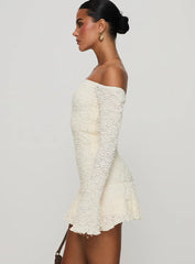Vancesca Off Shoulder Long Sleeve Mini Dress Cream