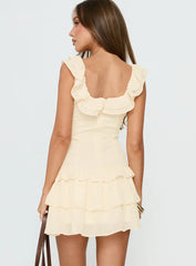 Fawnia Frill Ruched Mini Dress Cream