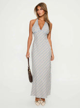 Evienna Halter Maxi Dress Blue Check