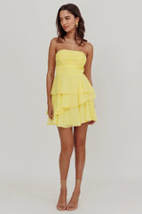 Veda Strapless Ruffle Mini Dress Lemon