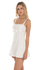 Ribbon Embroidered Floral Dress in White