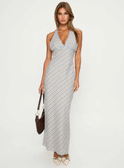 Evienna Halter Maxi Dress Blue Check