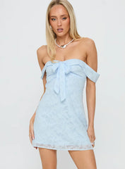 Christiana Off Shoulder Mini Dress Light Blue Burnout
