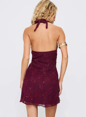 Codami Halter Sequin Mini Dress Burgundy
