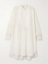 Asymmetric pleated cotton-blend poplin midi dress