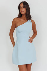 Lingering Love One-Shoulder Twist Mini Dress Blue