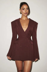 Elvira Mini Dress - Burgundy Pinstripe