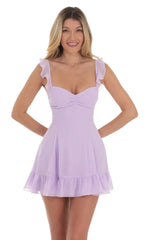 Ruffle Strap Fit and Flare Dress in Lavender