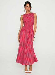 Lilienne Cotton Poplin Maxi Dress Red Stripe