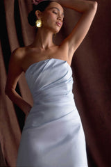 Leslie Gathered Taffeta Mini Dress - Frosted Blue