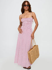 Loralei Shirred Maxi Dress Red Stripe