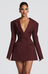 Elvira Mini Dress - Burgundy Pinstripe