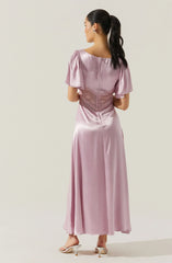 Aurelia Satin V-Neck Midi Dress