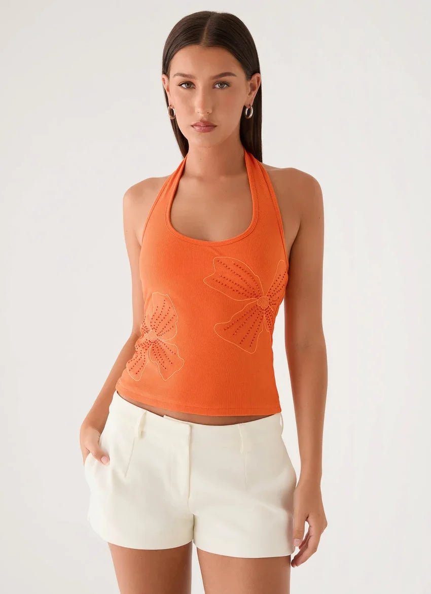 Monay Beaded Halter Top - Orange