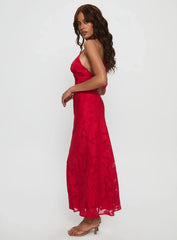 Ending Credits Halter Twist Maxi Dress Red Burnout