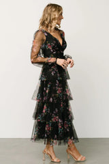 Carolina Tulle Tiered Maxi Dress | Black Floral