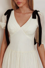 Sinta Bow Shoulder Puff Sleeve Maxi Dress Cream