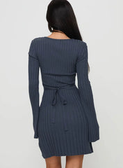 Liberte Ribbed Long Sleeve Mini Dress Charcoal
