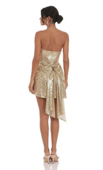Sequin Attachable Bow Dress in Gold