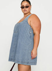 State Of Mind Mini Dress Blue Denim Curve
