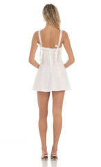 Ribbon Embroidered Floral Dress in White