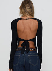Harpur Long Sleeve Backless Top Black