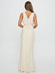 Manolia Textured Maxi Dress Cream Floral