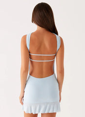 Pari Open Back Mini Dress - Pastel Blue