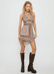 Spartacus Halter Mini Dress Brown / Multi