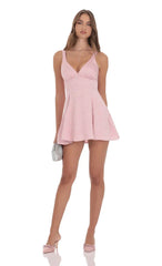 Floral Jacquard Bow Tie Dress in Dusty Pink