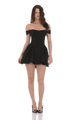 Off Shoulder Fit and Flare Dress in Black