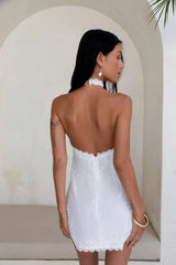 Vintage Valentine Lace Halter Mini Dress White