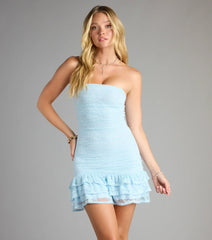 Soft Girl Sass Lace Tube Ruffle Mini Dress