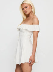 Corail Off Shoulder Frill Mini Dress White