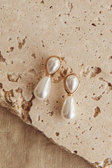 Elizabeth Droplet Earrings Gold Pearl