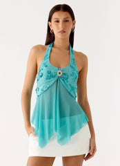 Feature Me Beaded Top - Blue