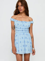 These Are The Days Shirred Mini Dress Blue Multi