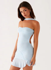 Pari Open Back Mini Dress - Pastel Blue
