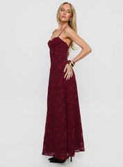 Leading Lady Sweetheart Maxi Dress Red Floral Burnout